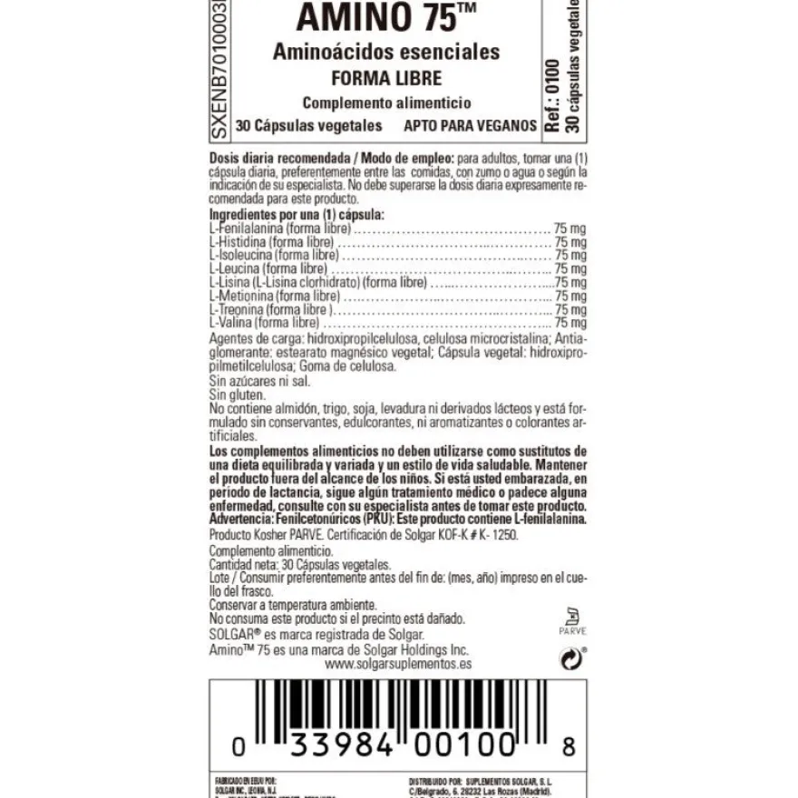 SOLGAR Amino 75 (30 Cápsulas Vegetales)