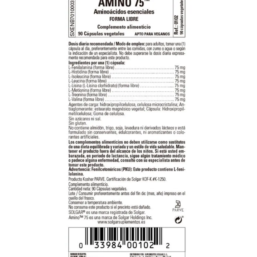 SOLGAR Amino 75 (90 Cápsulas Vegetales)
