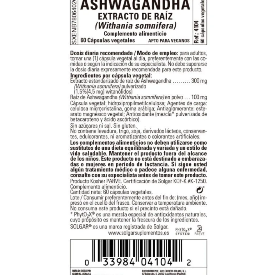 SOLGAR Ashwagandha 60 Cápsulas Vegetales