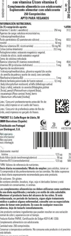 Solgar B-Complex con Vitamina C 250 Comprimidos