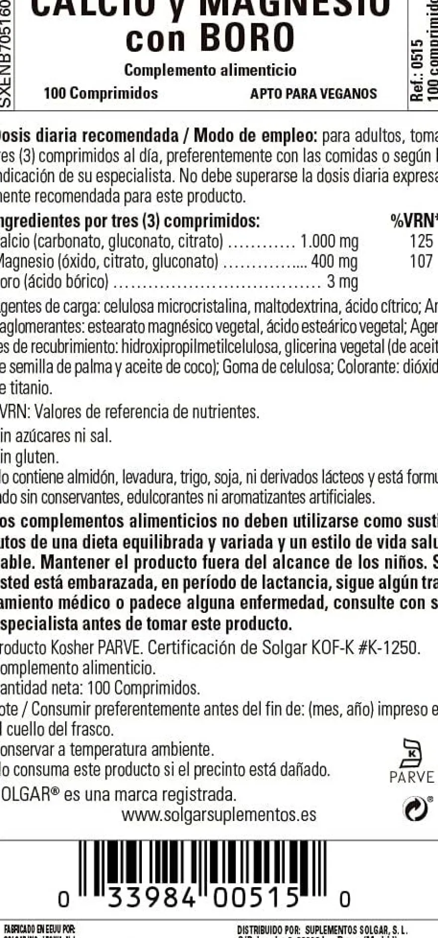 Solgar Calcio/Mag Plus+ Boro 100 Comprimidos