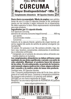 SOLGAR Curcumina de Espectro Completo 185x (30 Cápsulas Blandas)