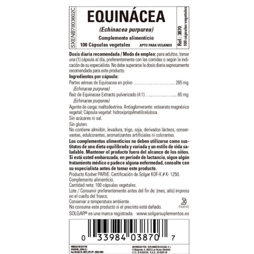 SOLGAR Equinácea 100 Cápsulas Vegetales
