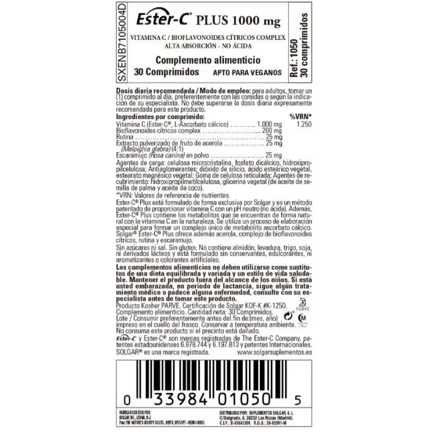 SOLGAR Ester-C Plus 1000mg Vitamina C 30 Comprimidos