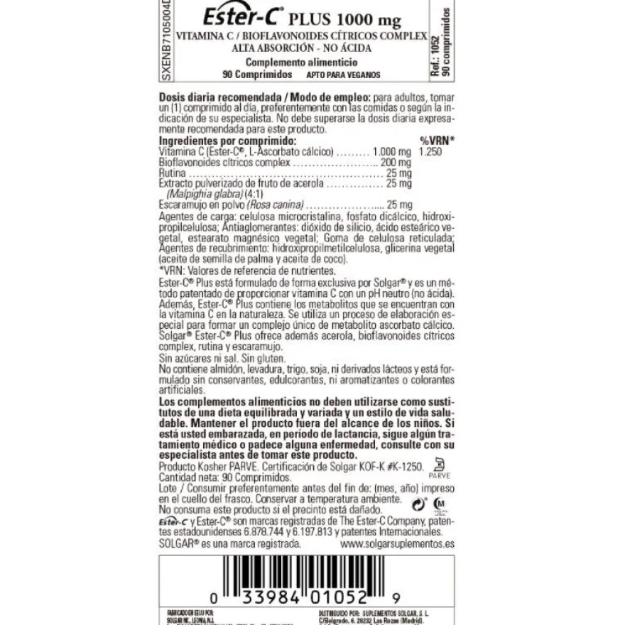 SOLGAR Ester-C Plus 1000mg Vitamina C 90 Comprimidos