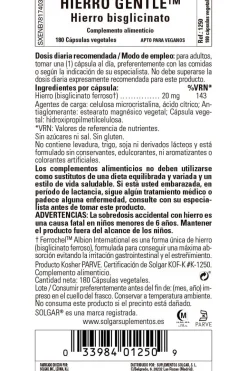 SOLGAR Hierro Gentle 20mg (180 Cápsulas Vegetales)