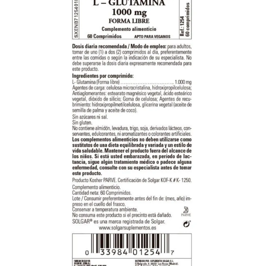SOLGAR L-Glutamina 1000mg (60 Comprimidos)