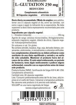 SOLGAR L-Glutation Maximizado 250mg 60 cápsulas vegetales