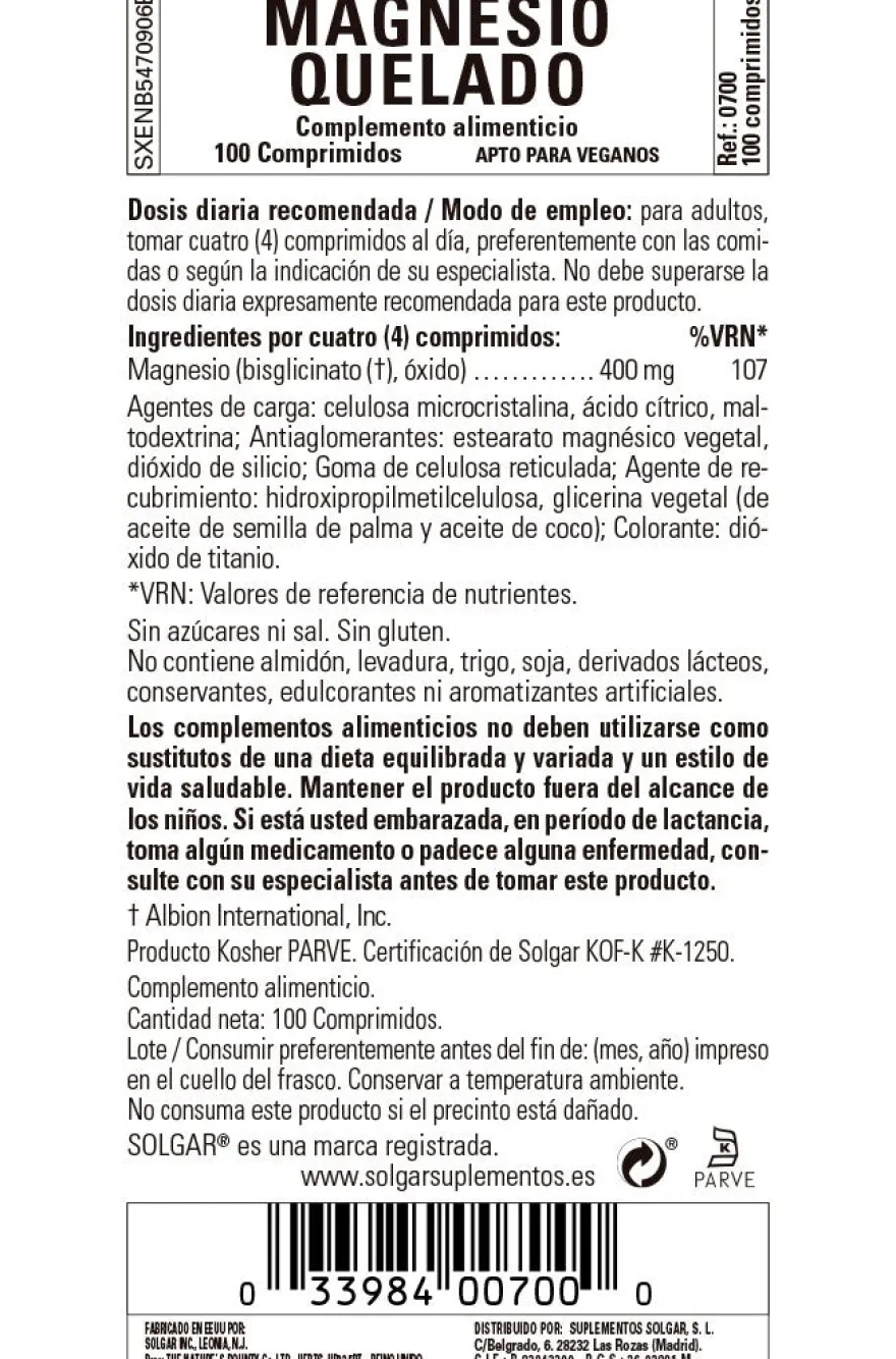 SOLGAR Magnesio Quelado 100 Comprimidos