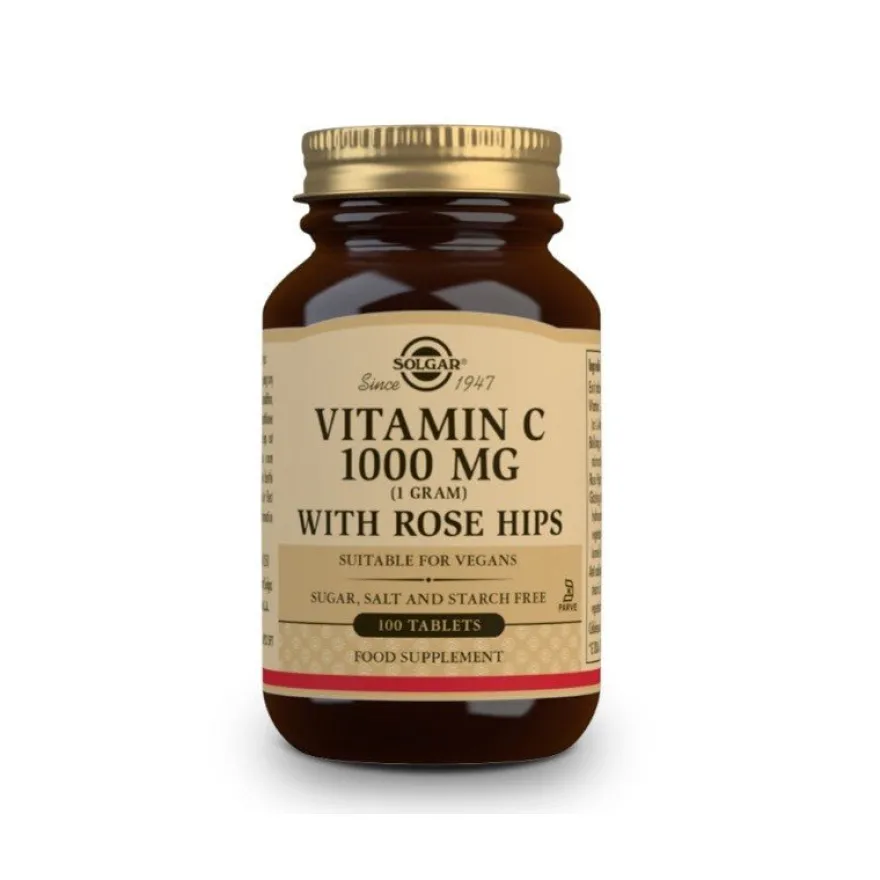 SOLGAR Rose Hips C 1000mg Vitamina C con Escaramujo (100 Comprimidos)