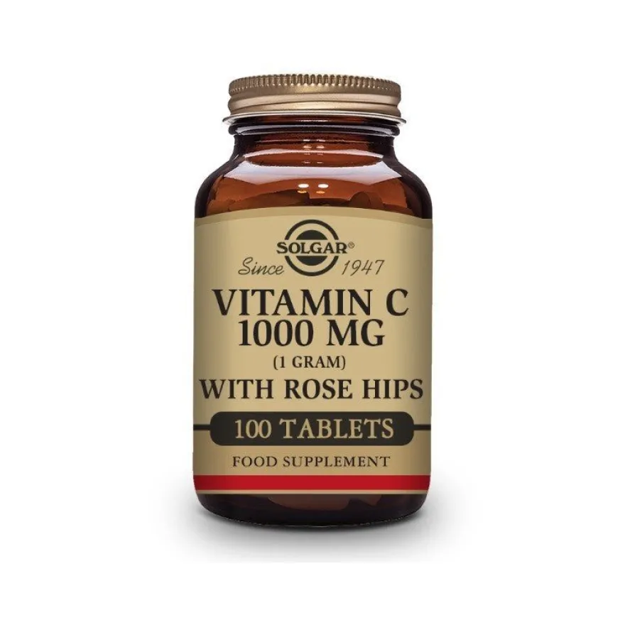 SOLGAR Rose Hips C 1000mg Vitamina C con Escaramujo (100 Comprimidos)