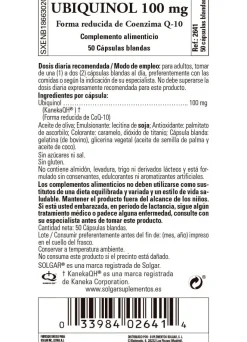 SOLGAR Ubiquinol 100mg Forma Reducida de Co-Q10 (50 Cápsulas Blandas)