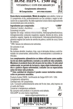 SOLGAR Vitamina C con Rose Hips (Escaramujo) 1500mg (90 Comprimidos)