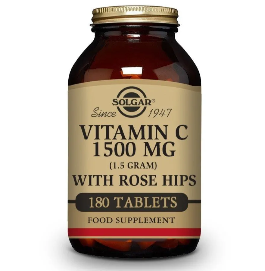 SOLGAR Vitamina C con Rose Hips (Escaramujo) 1500mg (180 Comprimidos)