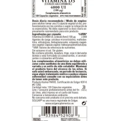 SOLGAR Vitamina D3 4000iu 120 Cápsulas Vegetales