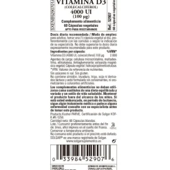 SOLGAR Vitamina D3 4000iu 60 Cápsulas Vegetales