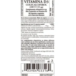 SOLGAR Vitamina D3 2200 UI (55 μg) (Colecalciferol) 50 Cápsulas Vegetales