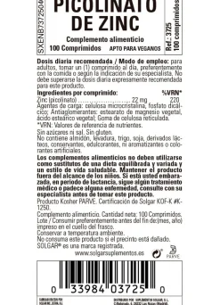 SOLGAR Zinc Picolinato 22mg 100 comprimidos