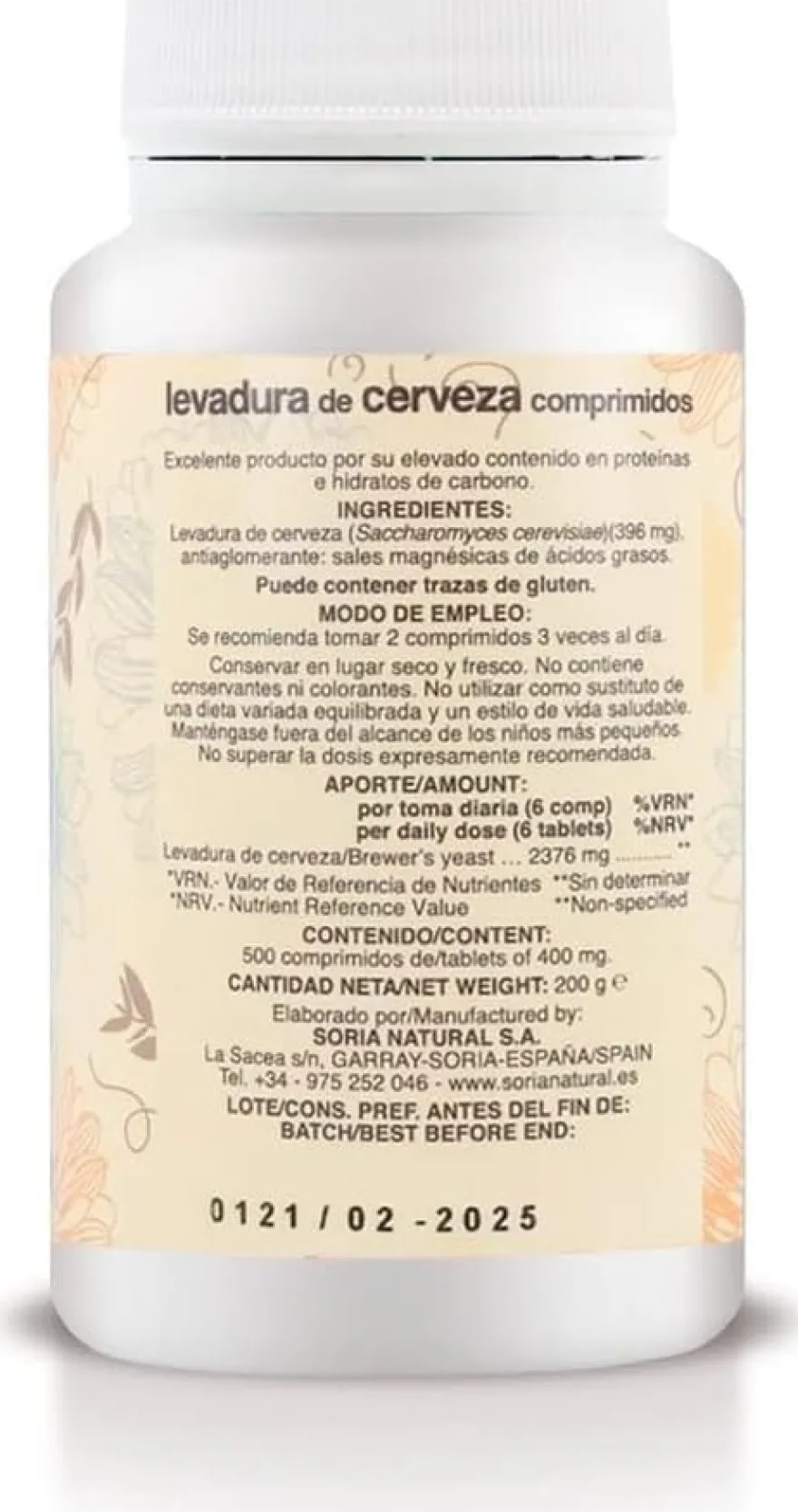 Soria Natural Levadura Cerveza 500 Comprimidos