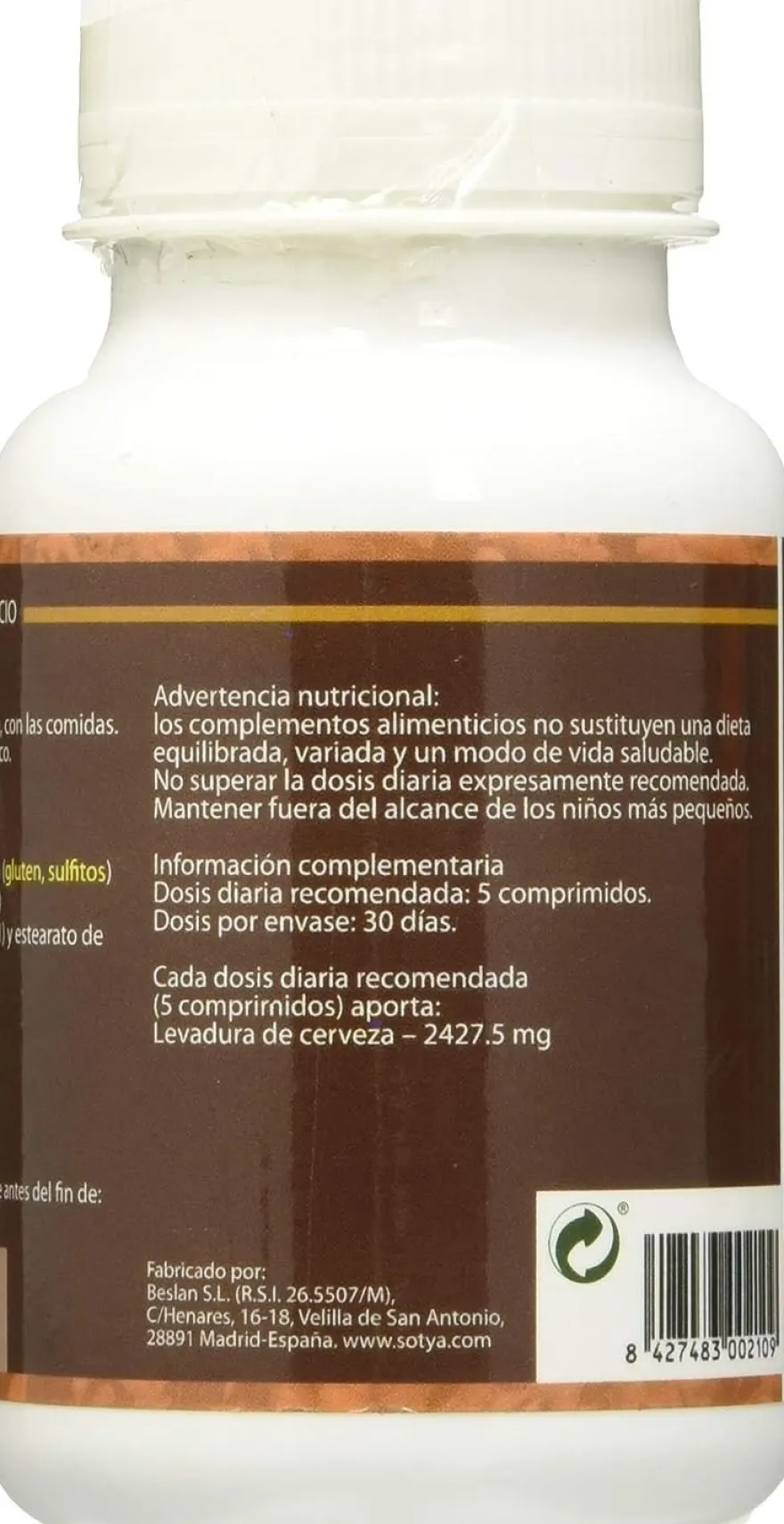Sotya Beslan Levadura Cerveza 500 Mg 150 Comprimidos
