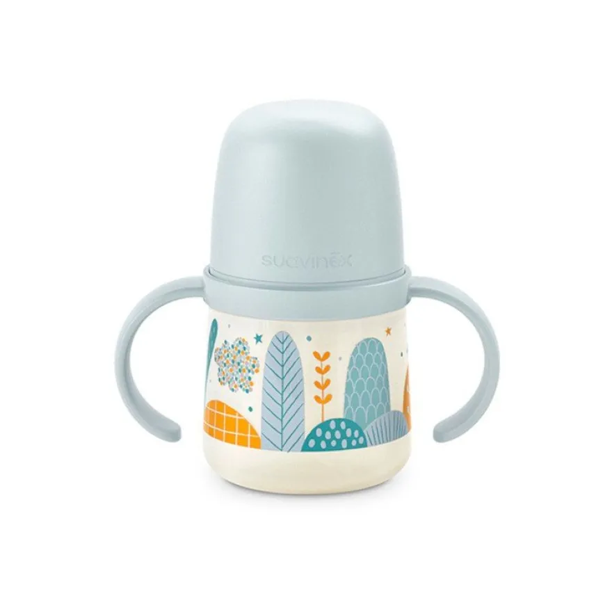 SUAVINEX Biberón First 150ml con Asas y Boquilla Antiderrame +4M (Bosque Azul)