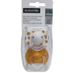 SUAVINEX Chupete SX Pro Tetina Fisiológica Silicona 6-18 Meses 2 Uds (Círculos-Naranja)