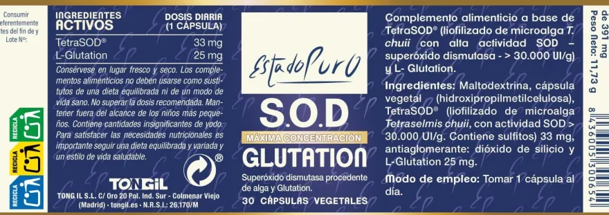 Tongil Estado Puro S.O.D. Glutation 30 Cápsulas