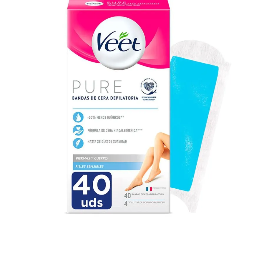 Veet Pure Bandas Cera Corporal Piel Sensible 40 ud
