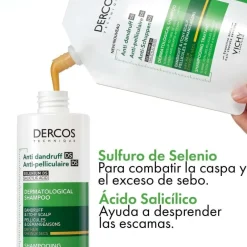 VICHY Dercos Champú Anticaspa Cabello Seco ECO RECARGA 390ml