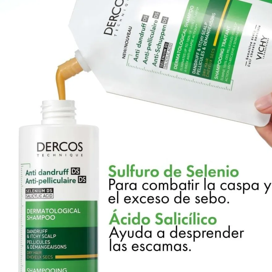 VICHY Dercos Champú Anticaspa Cabello Seco ECO RECARGA 390ml