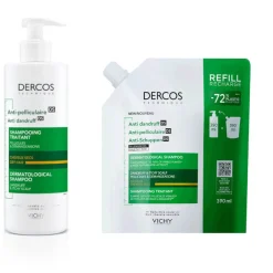 VICHY Dercos Champú Anticaspa Cabello Seco 390ml + Recarga 390ml