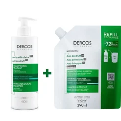 VICHY Dercos Champú Anticaspa Cabello Normal-Graso 390ml + Eco Recarga 390ml