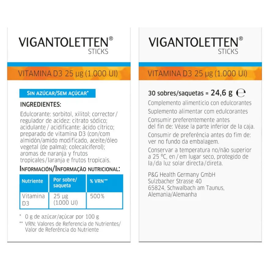 VIGANTOLETTEN Vitamina D3 Sticks Duplo 2x30 Unidades