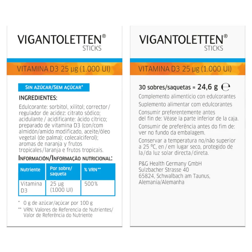 VIGANTOLETTEN Vitamina D3 Sticks 30 Unidades