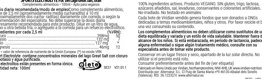 Viridian Sports Electrolyte Fix 100 ml