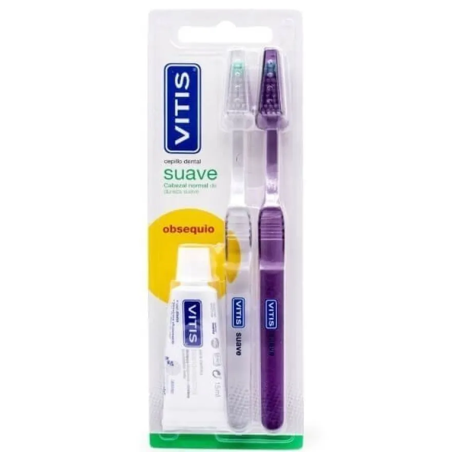 VITIS Pack Cepillo Dental Suave 2 uds + Pasta Blanqueadora 15ml de REGALO