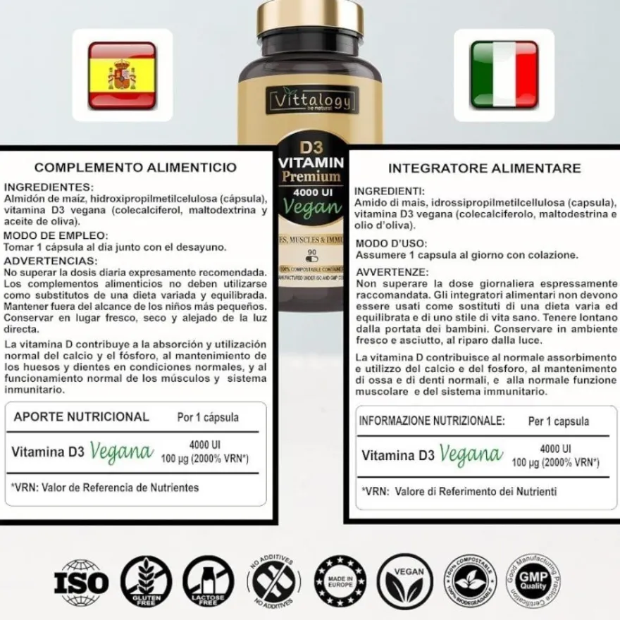 Vittalogy Vitamina D3 Premium Vegan 90 Cápsulas