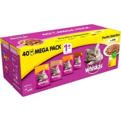 Whiskas Aves en Gelatina Alimento Húmedo para Gatos Adultos 40 uds