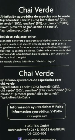 Yogi Tea Chai Verde 30 Gr 17 Bolsitas