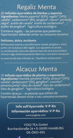 Yogi Tea Regaliz y Menta 17 Bolsitas