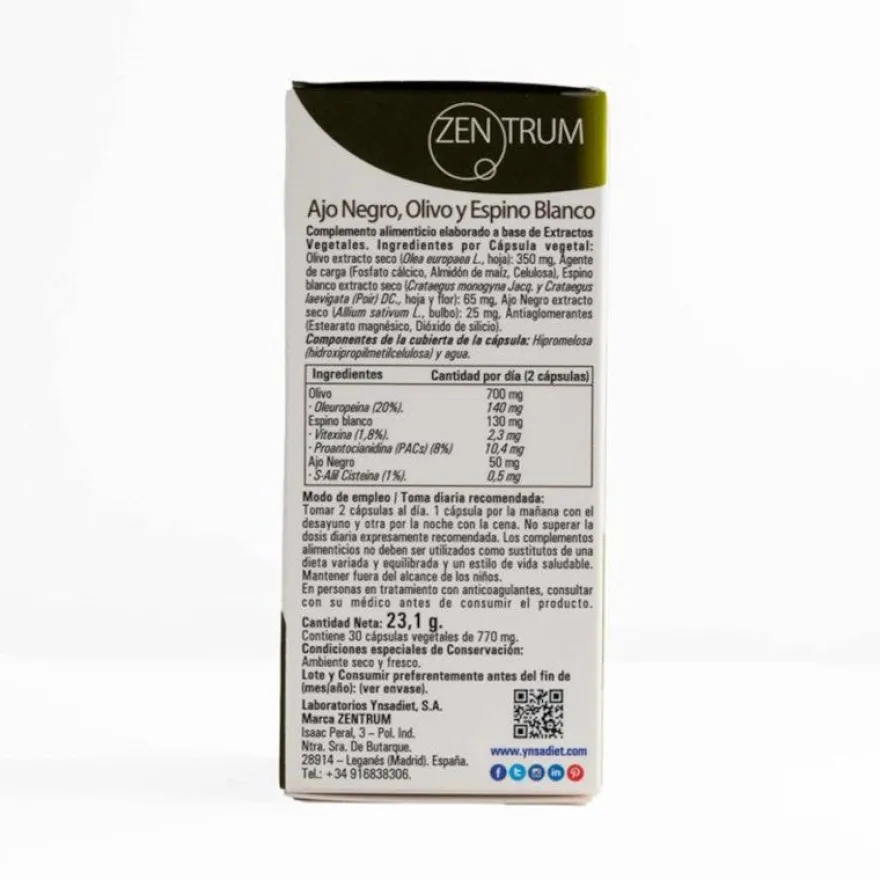 Zentrum Ajo Negro Espino Blanco Olivo 30 Cápsulas