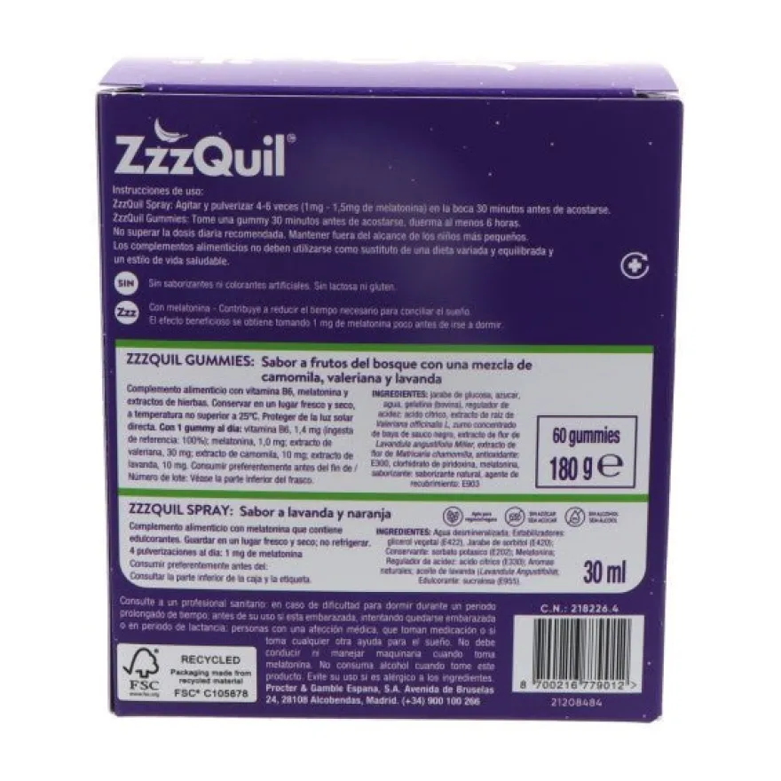 ZzzQuil Natura Gominolas y Spray Oral 60gominolas + 30ml